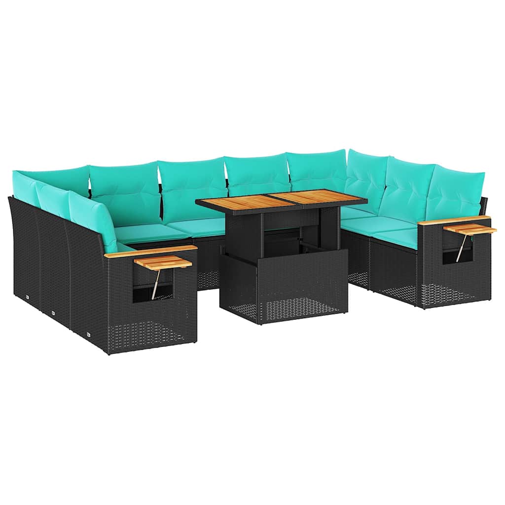 10-dijelni set vrtnih sofa s jastucima crni poliratana bagrem