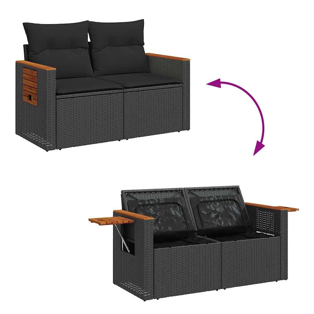 11-dijelni set vrtnih sofa poliratan i bagrem s jastucima crni