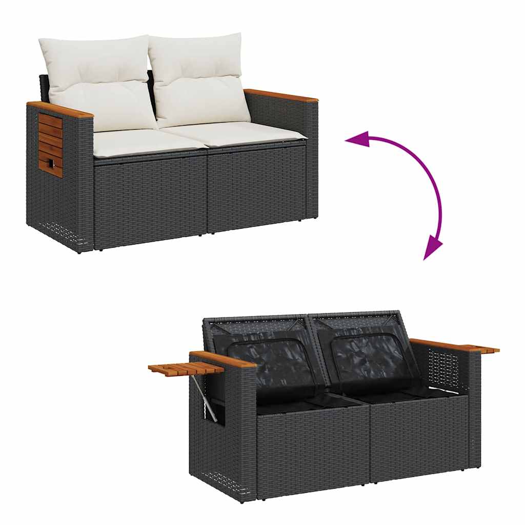 11-dijelni set vrtnih sofa poliratan i bagrem s jastucima crni