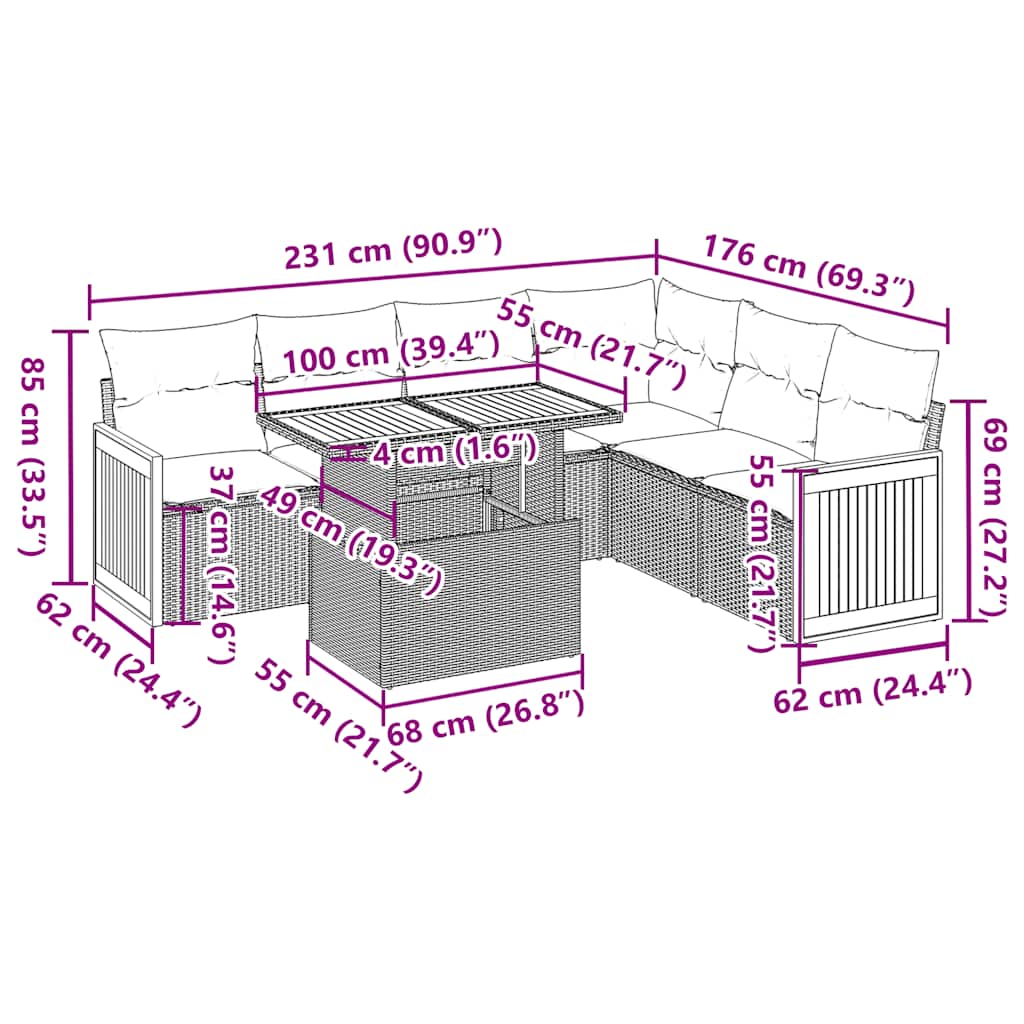 7-dijelni set vrtnih sofa s jastucima bež od poliratana bagrem