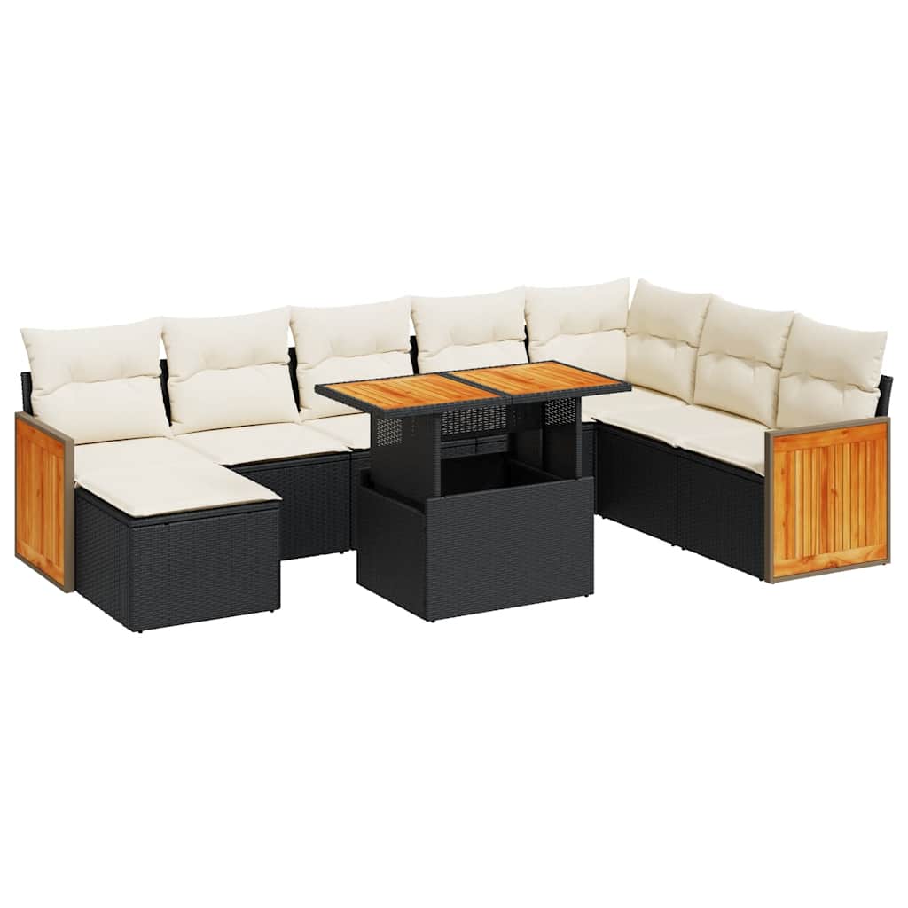 9-dijelni set vrtnih sofa s jastucima crni od poliratana bagrem