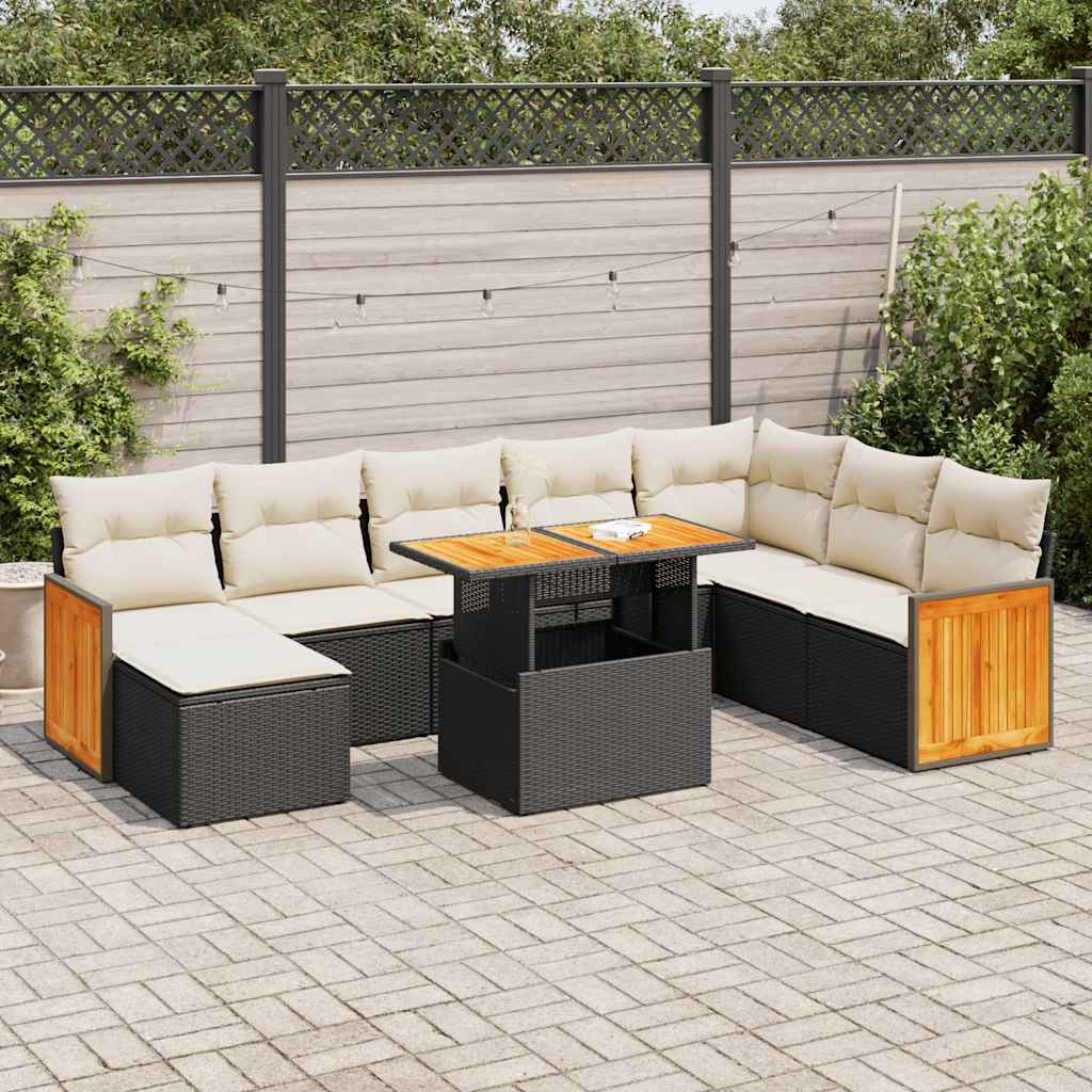 9-dijelni set vrtnih sofa s jastucima crni od poliratana bagrem