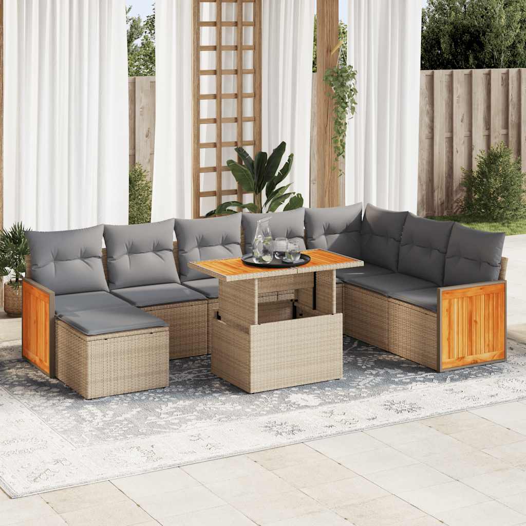9-dijelni set vrtnih sofa s jastucima bež od poliratana bagrem