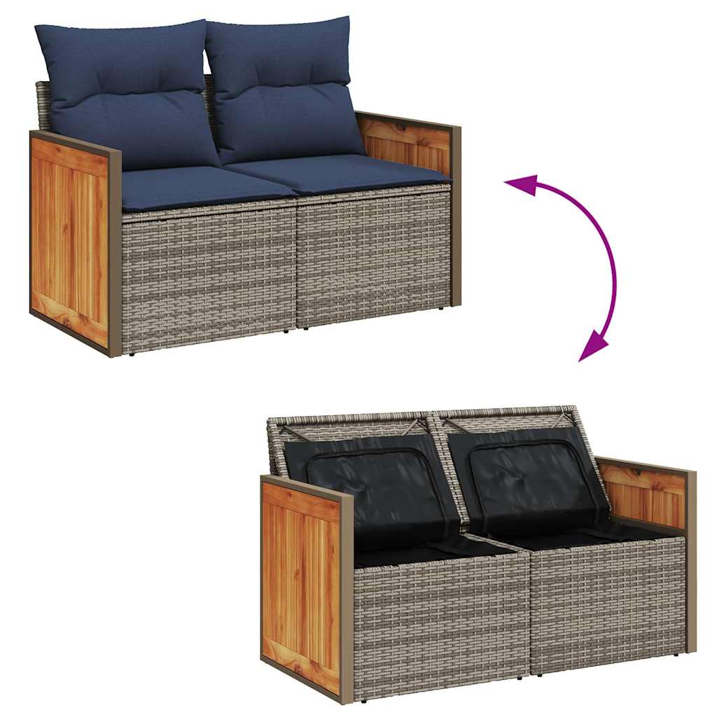 10-dijelni set vrtnih sofa poliratan i bagrem s jastucima sivi