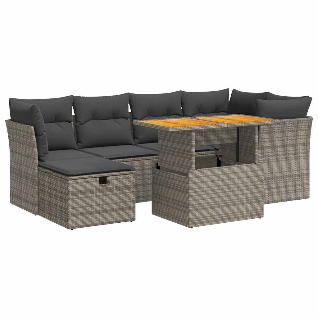 7-dijelni set vrtnih sofa poliratan i bagrem s jastucima sivi