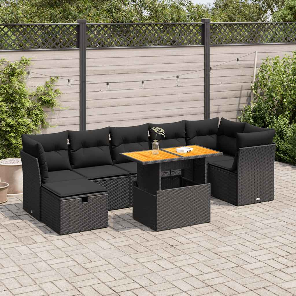 8-dijelni set vrtnih sofa od poliratana s jastucima crni bagrem