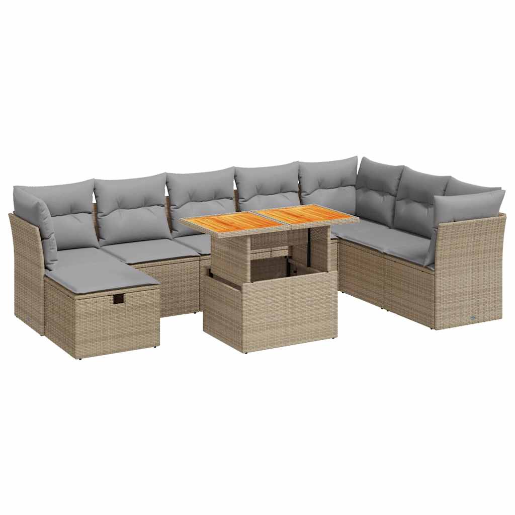 9-dijelni set vrtnih sofa s jastucima bež od poliratana bagrem