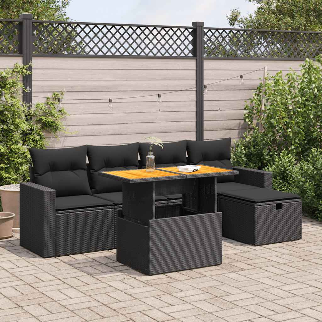 6-dijelni set vrtnih sofa s jastucima crni od poliratana bagrem
