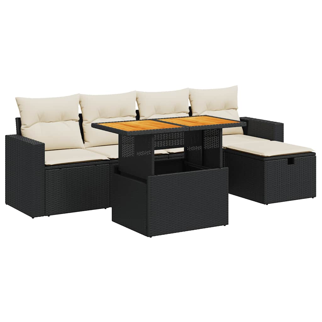 6-dijelni set vrtnih sofa s jastucima crni od poliratana bagrem