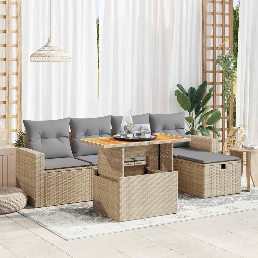 6-dijelni set vrtnih sofa s jastucima bež od poliratana bagrem