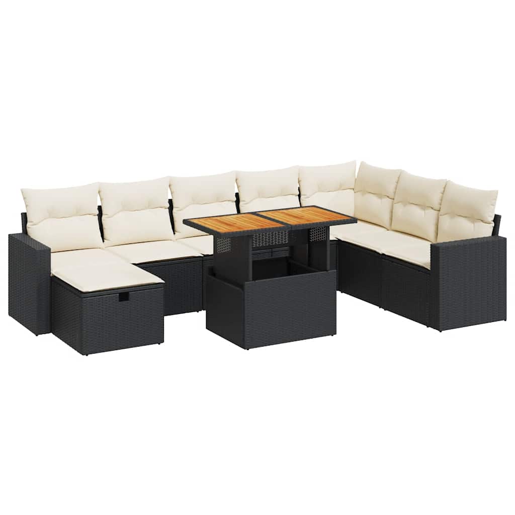 9-dijelni set vrtnih sofa s jastucima crni od poliratana bagrem