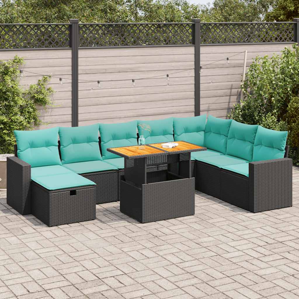 9-dijelni set vrtnih sofa s jastucima crni od poliratana bagrem