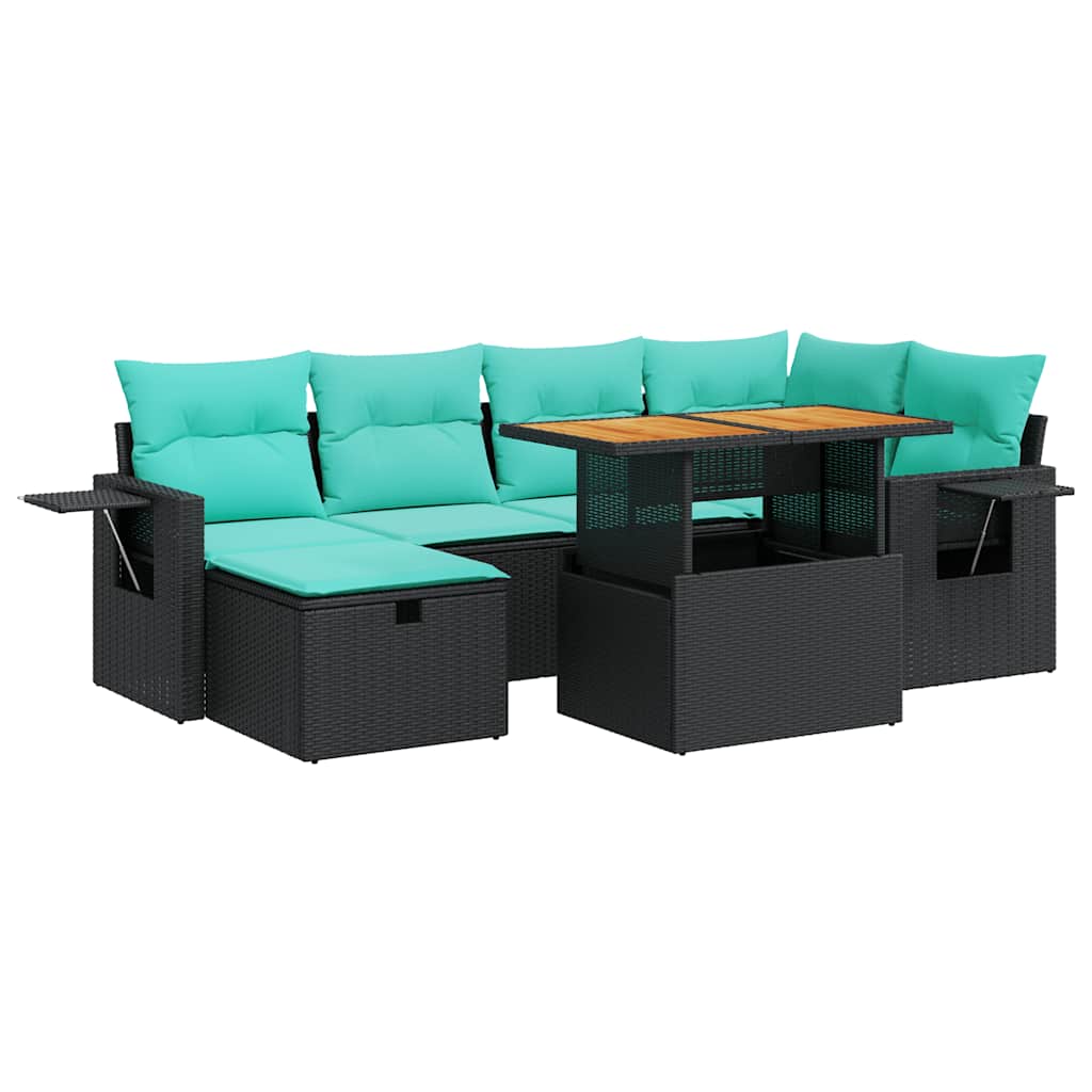 Vrtni set od 7 dijelova s jastucima, smeđi poliratan, akacija