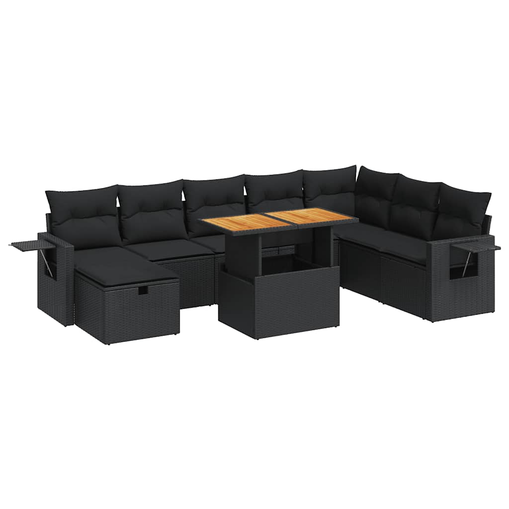 9-dijelni set vrtnih sofa s jastucima crni od poliratana bagrem