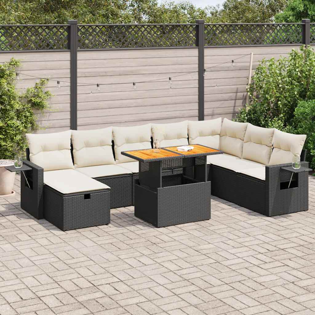 9-dijelni set vrtnih sofa s jastucima crni od poliratana bagrem