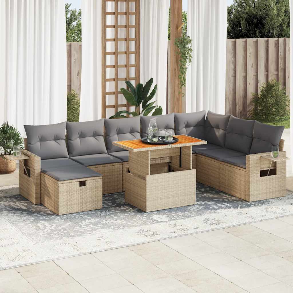 9-dijelni set vrtnih sofa s jastucima bež od poliratana bagrem