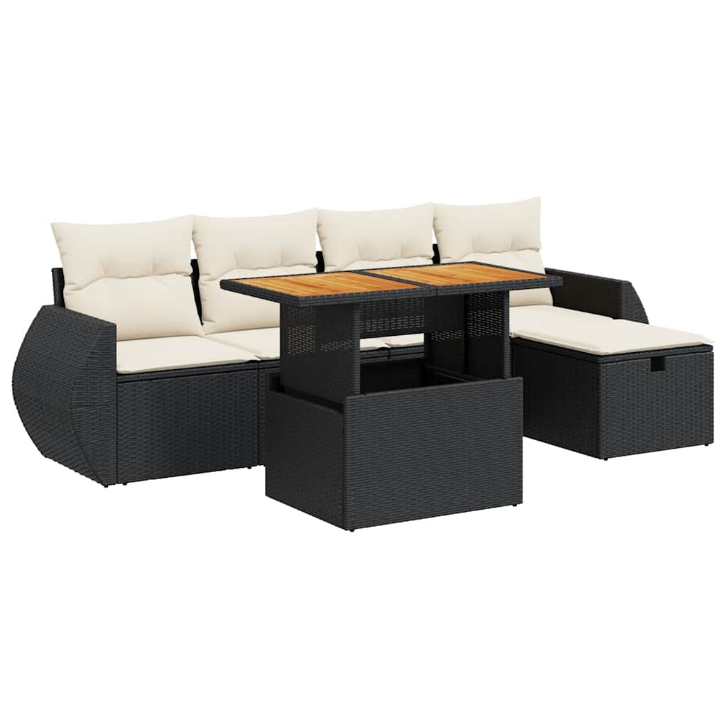 6-dijelni set vrtnih sofa s jastucima crni od poliratana bagrem
