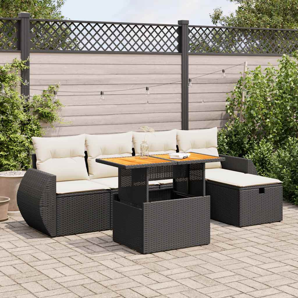 6-dijelni set vrtnih sofa s jastucima crni od poliratana bagrem