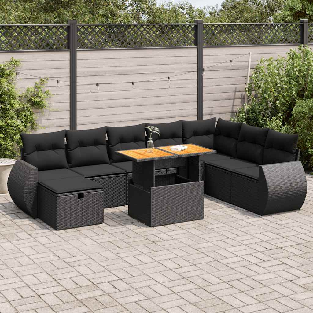 9-dijelni set vrtnih sofa s jastucima crni od poliratana bagrem