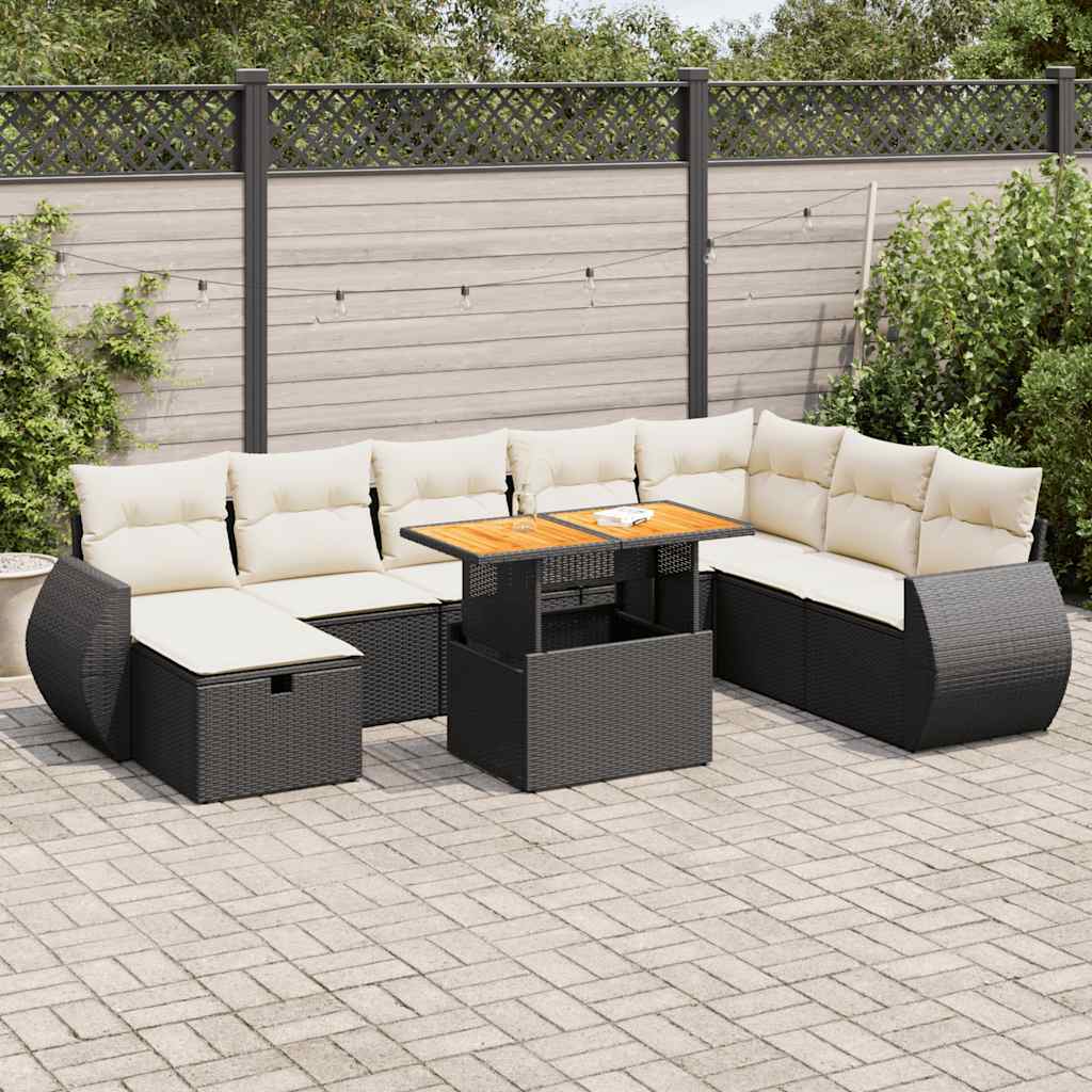 9-dijelni set vrtnih sofa s jastucima crni od poliratana bagrem