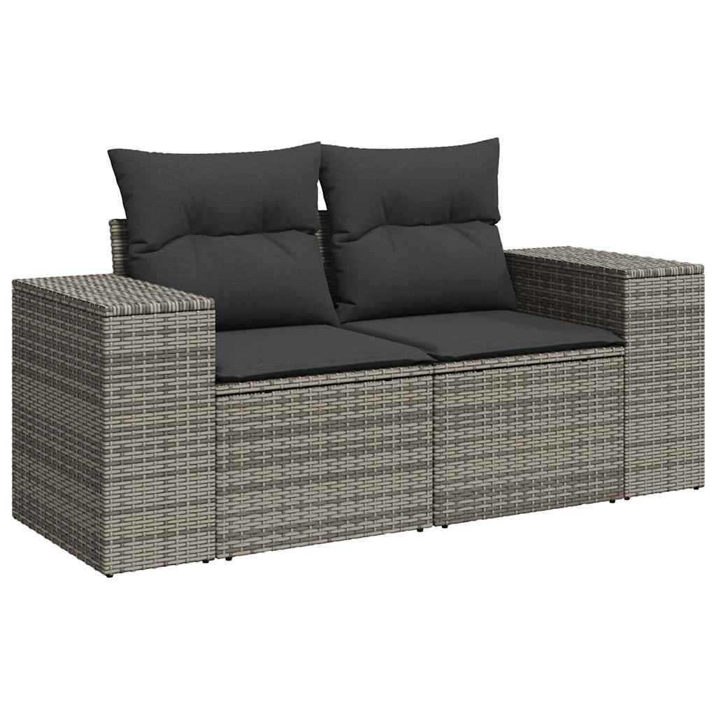 9-dijelni set vrtnih sofa poliratan i bagrem s jastucima sivi