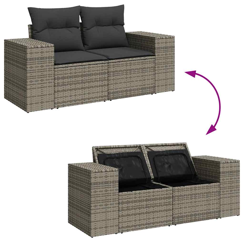 9-dijelni set vrtnih sofa poliratan i bagrem s jastucima sivi