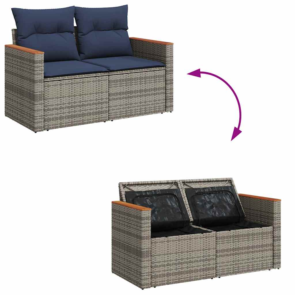 6-dijelni set vrtnih sofa poliratan i bagrem s jastucima sivi