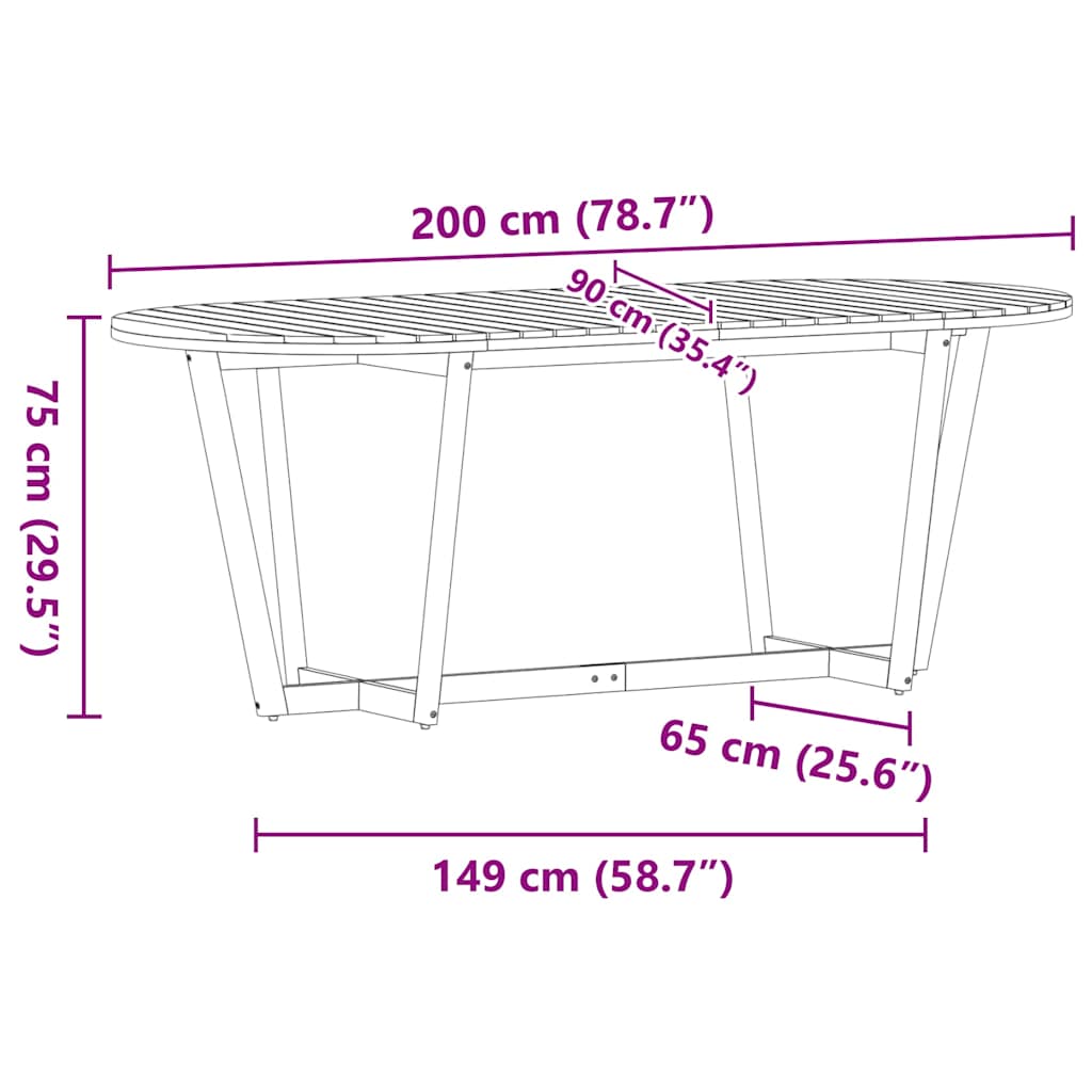 Vrtni blagovaonski stol ovalni 200x90x75 cm masivno drvo akacije