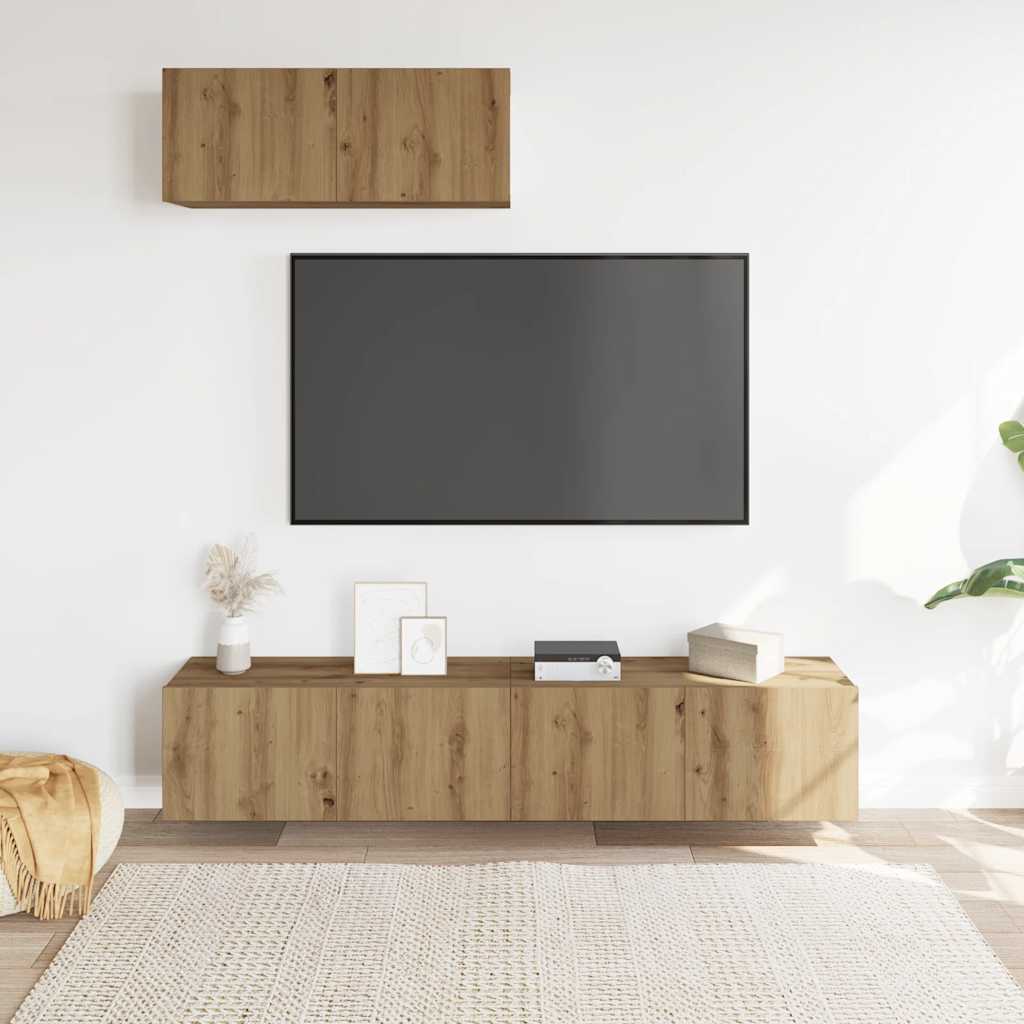 3-dijelni zidni TV ormarić Artisan hrast izrađen od drva