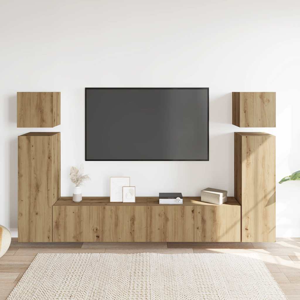 8-dijelni zidni TV ormarić Artisan hrast izrađen od drva