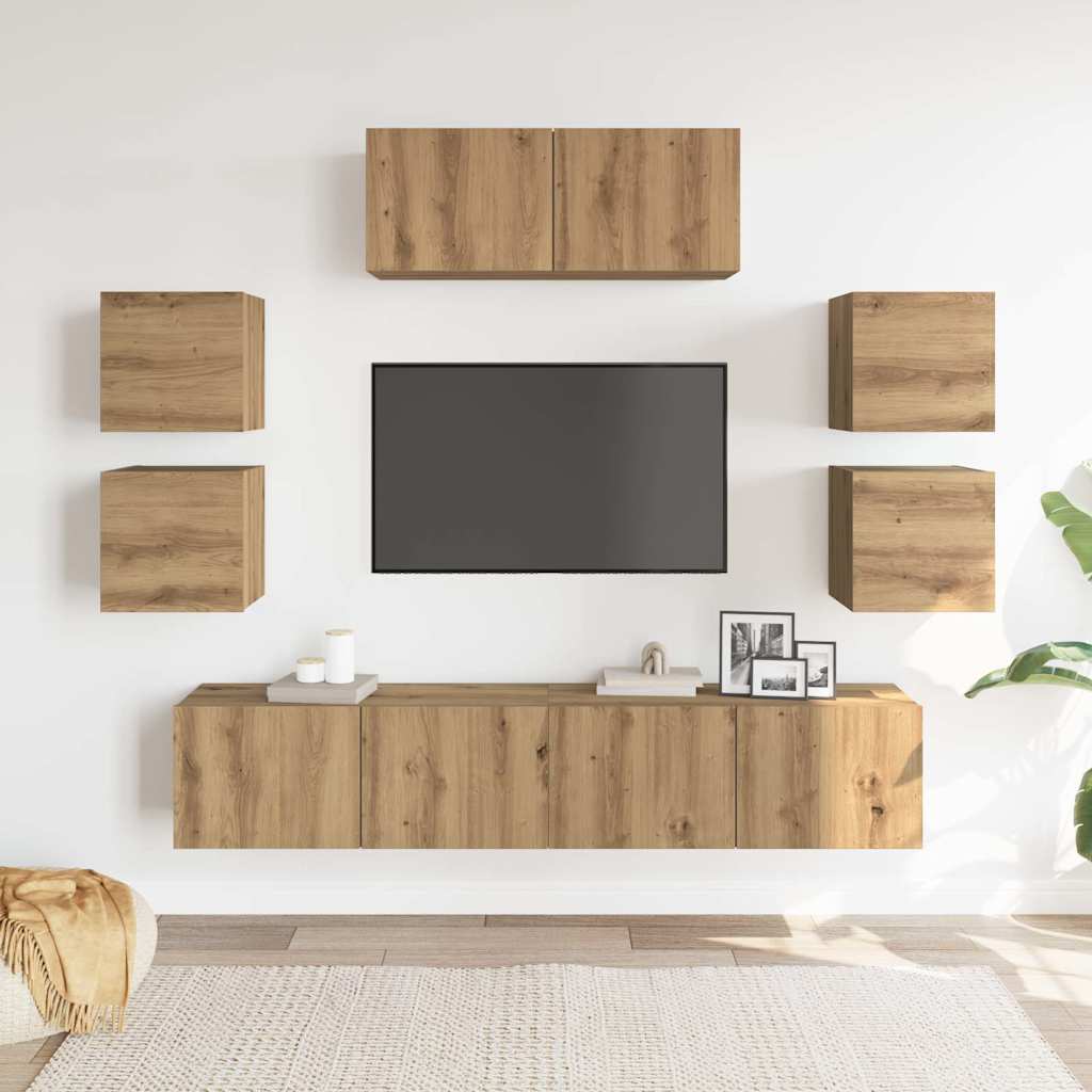 7-dijelni zidni TV ormarić Artisan hrast izrađen od drva