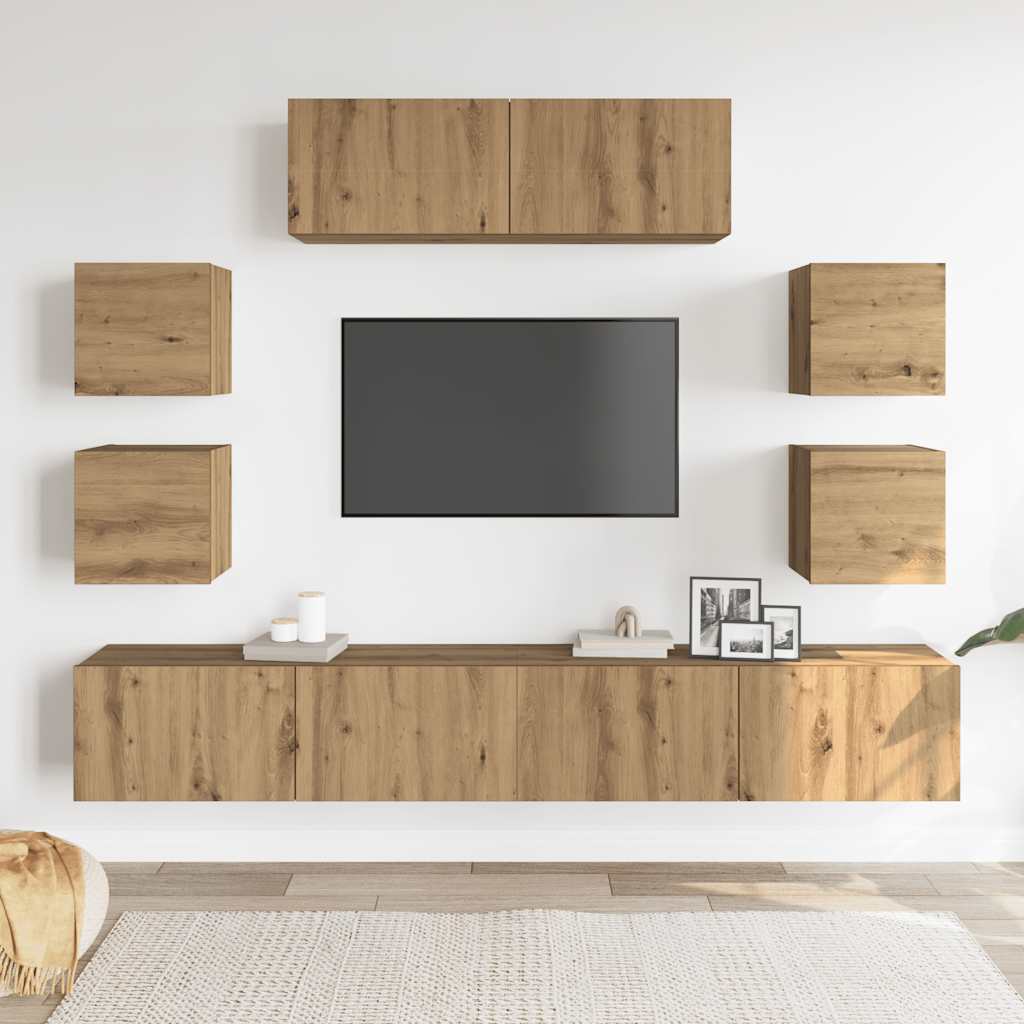 7-dijelni zidni TV ormarić Artisan hrast izrađen od drva