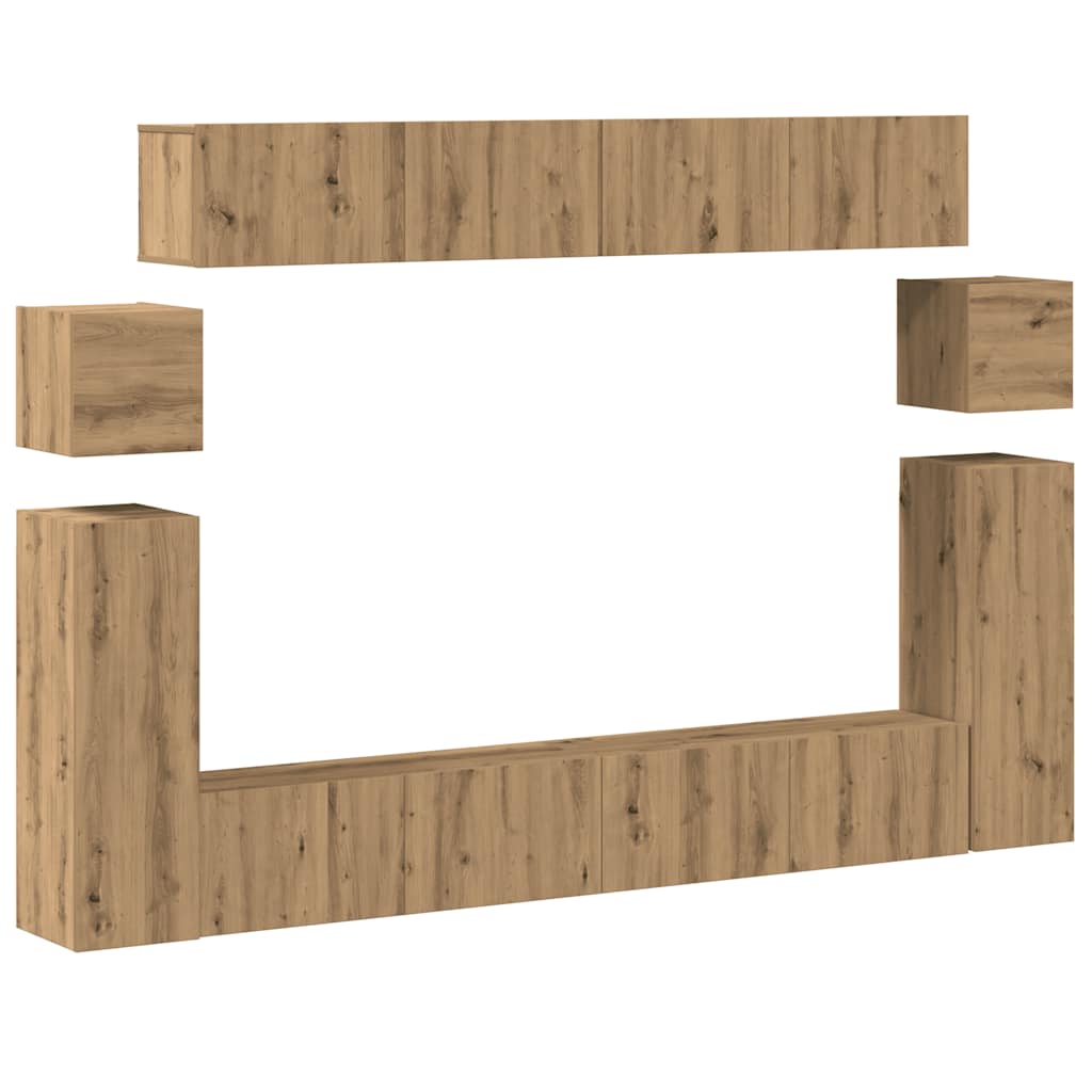 8-dijelni set TV ormarića montiran na zid Artisan Oak
