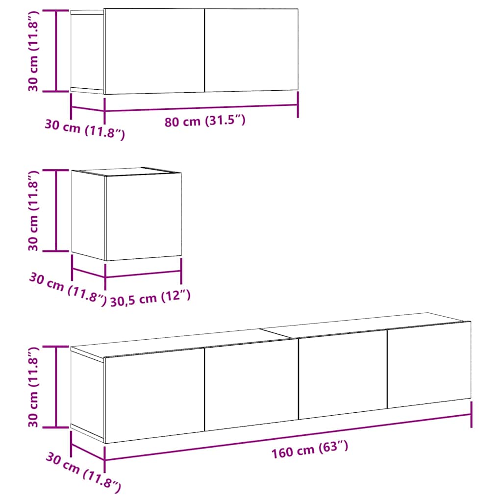4-dijelni set TV ormarića montiran na zid Artisan Oak