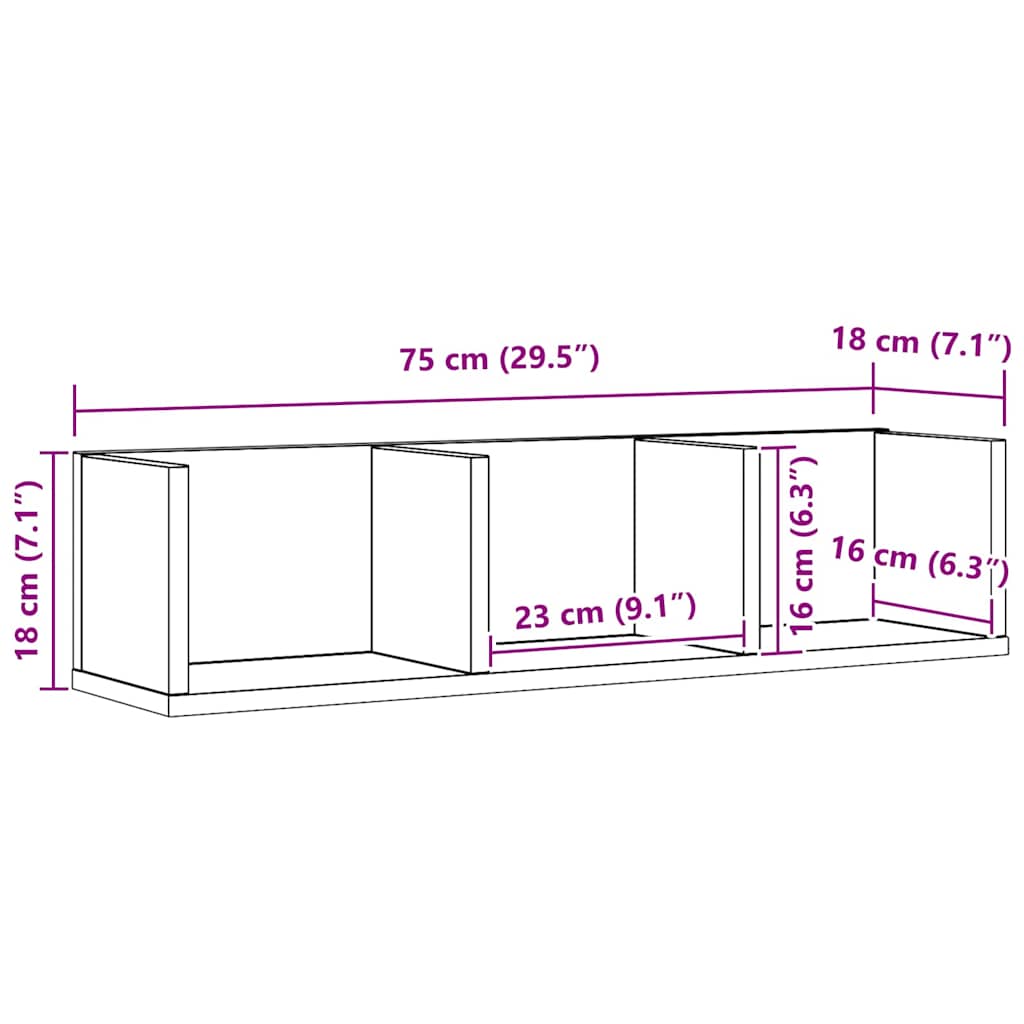 Polica na zidu Crni hrast 75 x 18 x 18 cm Konstruirano drvo