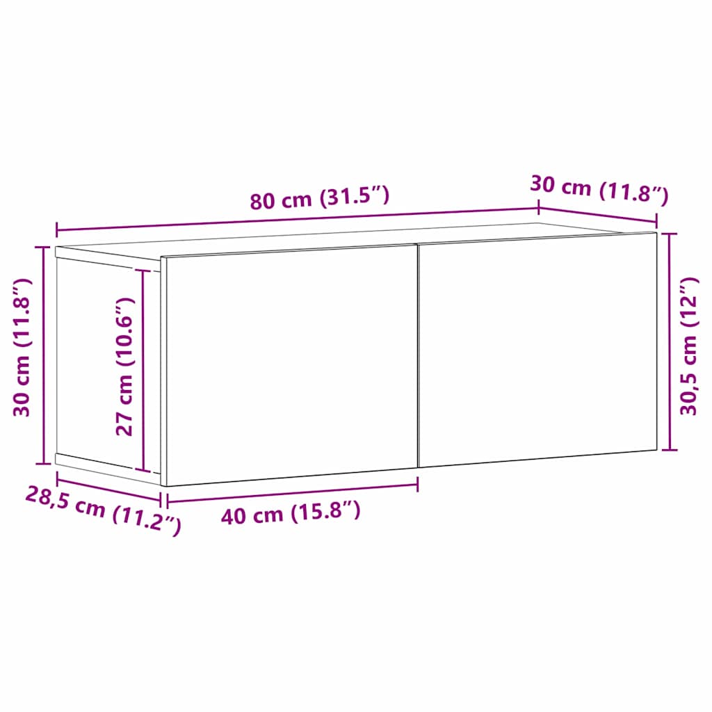 TV ormar Zidne Crni hrast 80 x 30 x 30 cm Konstruirano drvo