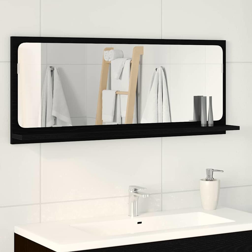 Ogledalo Polica Crni hrast 90 x 10,5 x 37 cm Konstruirano drvo