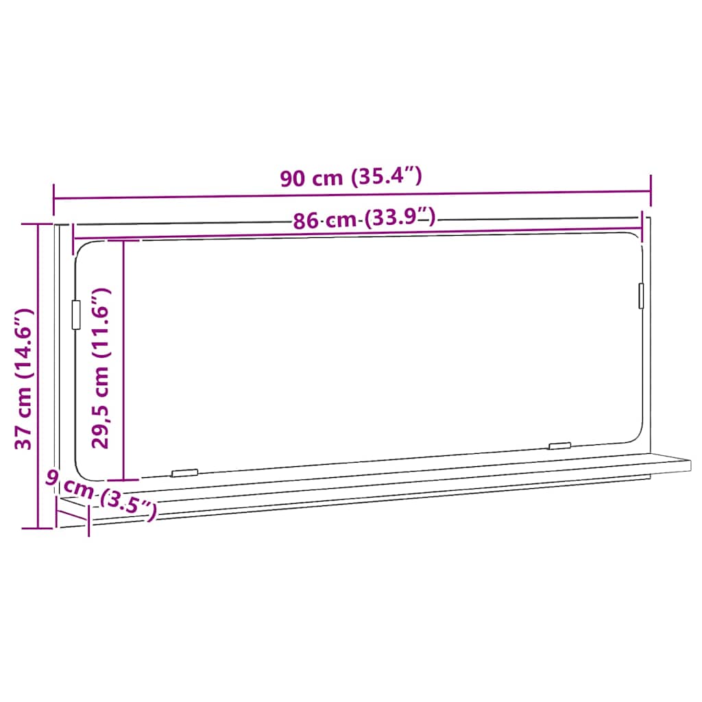 Ogledalo Polica Crni hrast 90 x 10,5 x 37 cm Konstruirano drvo