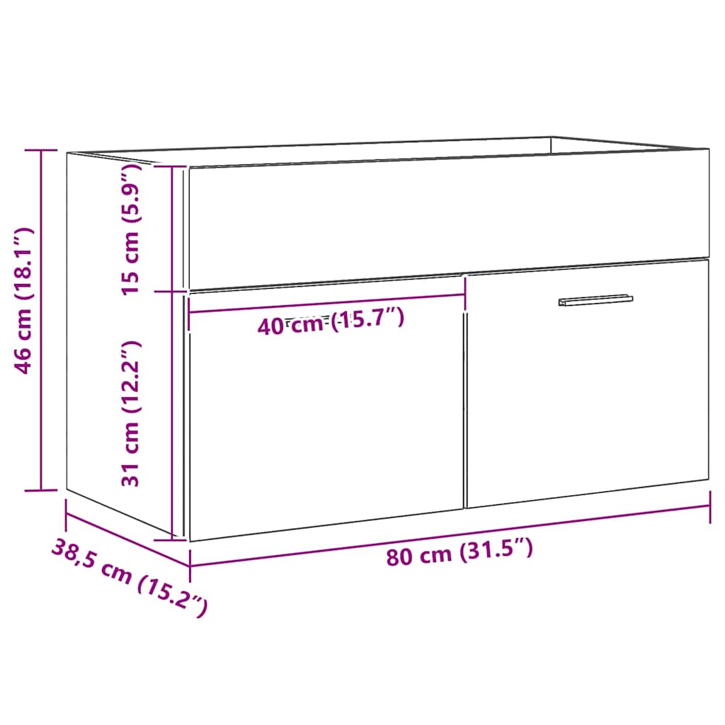 Ormarić za umivaonik Zidne Crni hrast 38,5 x 100 x 46 cm