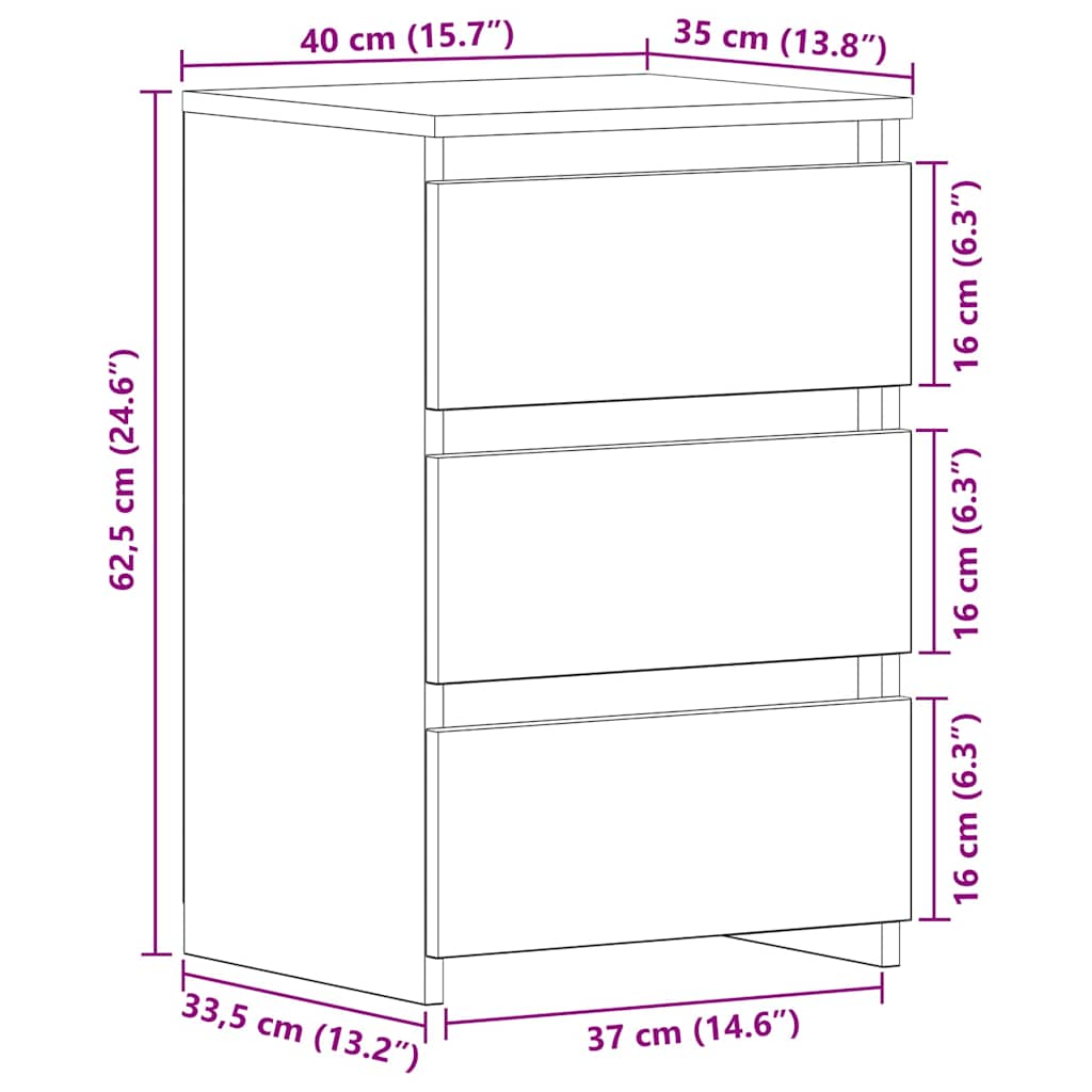Noćni ormar Crni hrast 40 x 35 x 62,5 cm Konstruirano drvo