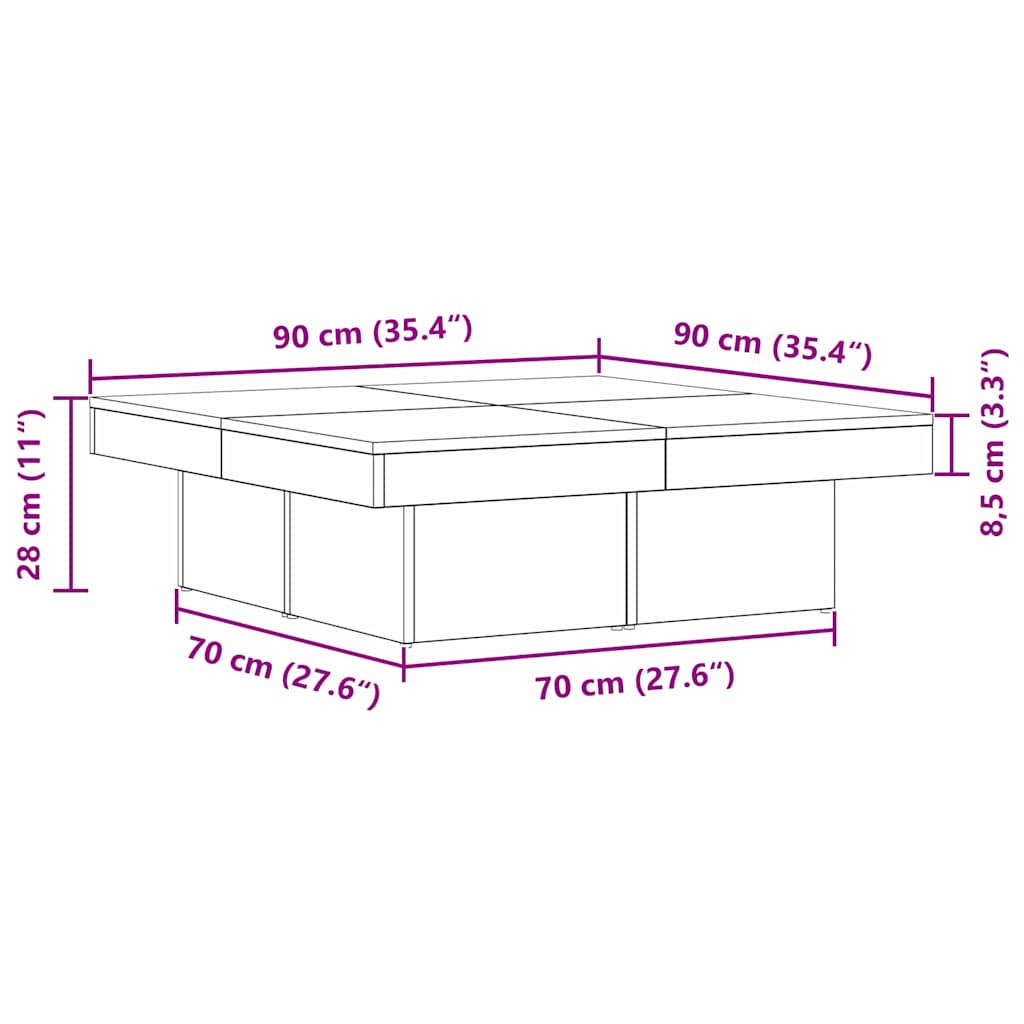 Kava Stol Crni hrast 90 x 90 x 28 cm Konstruirano drvo