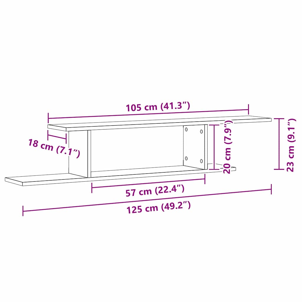 Polica za TV koja se montira na zid Crni hrast 125 x 18 x 23 cm