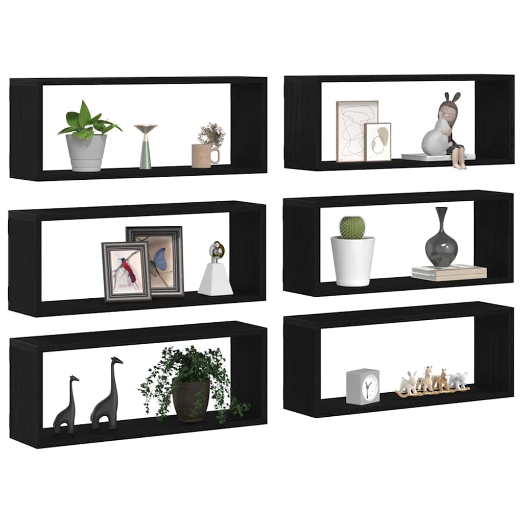 Police na zidu s policom Zidne 6 pcs Crni hrast 60 x 15 x 23 cm