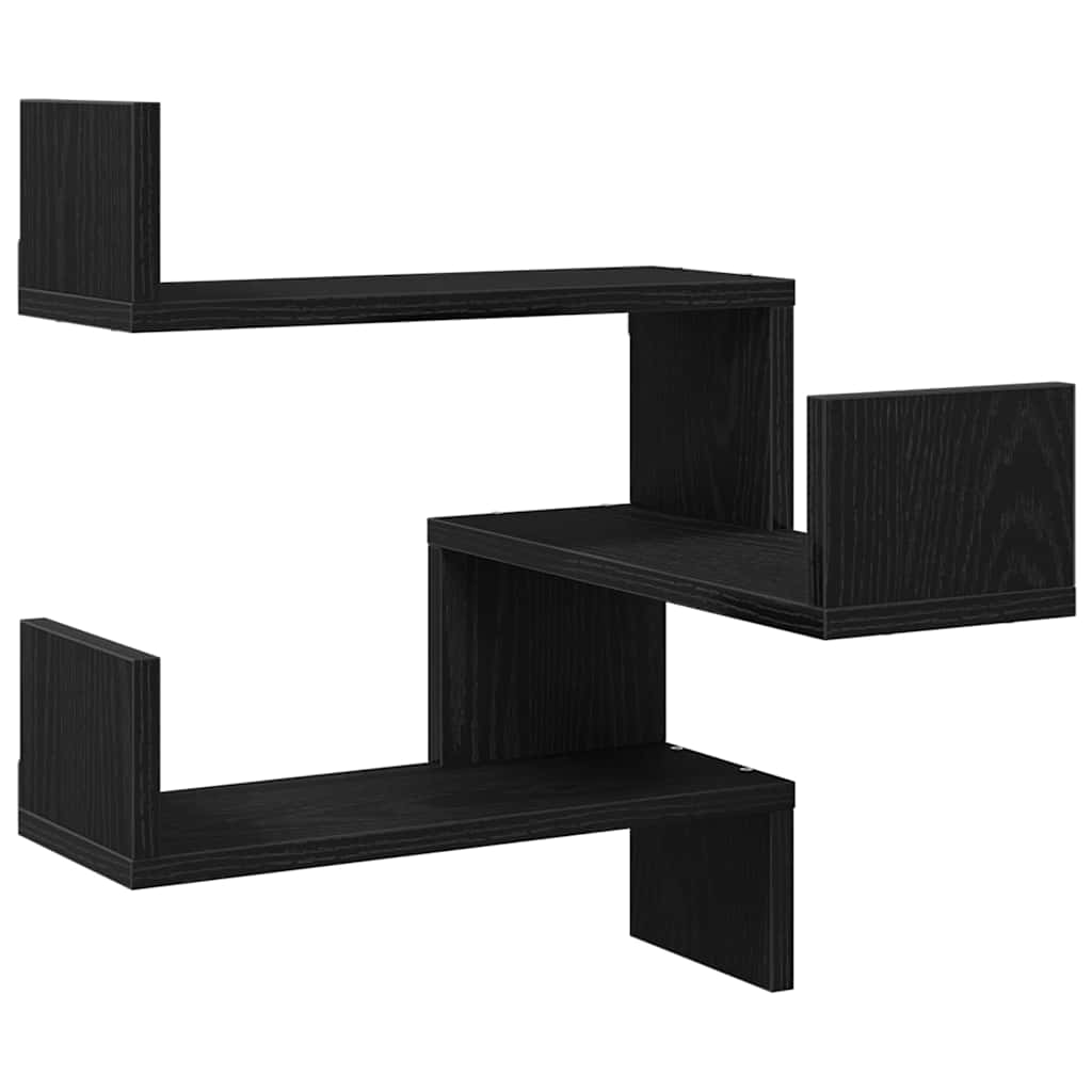 Polica na zidu s policom 2 pcs Crni hrast 40 x 40 x 49,5 cm