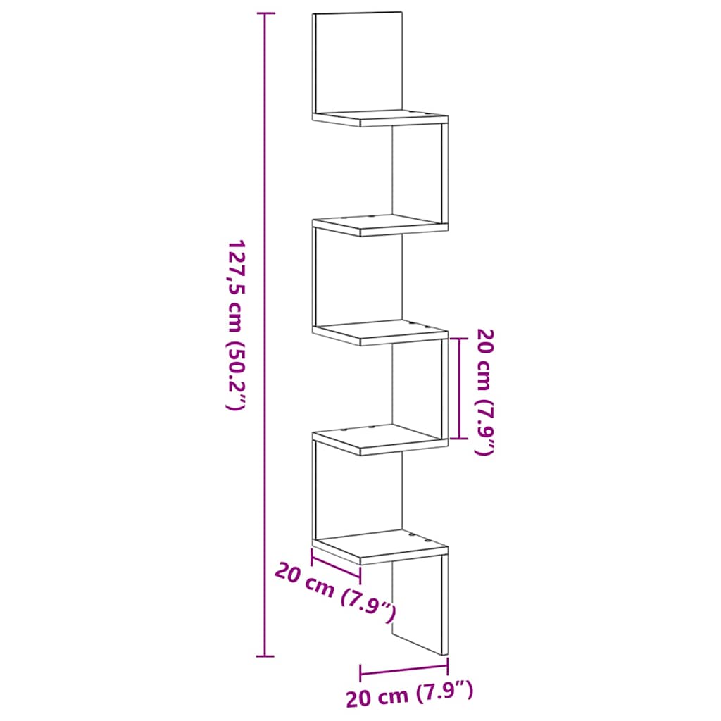 Kutna polica Crni hrast 20 x 20 x 127,5 cm Konstruirano drvo