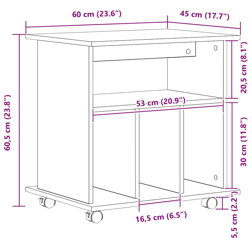 Mobilni ormar Crni hrast 60 x 45 x 55 cm Konstruirano drvo