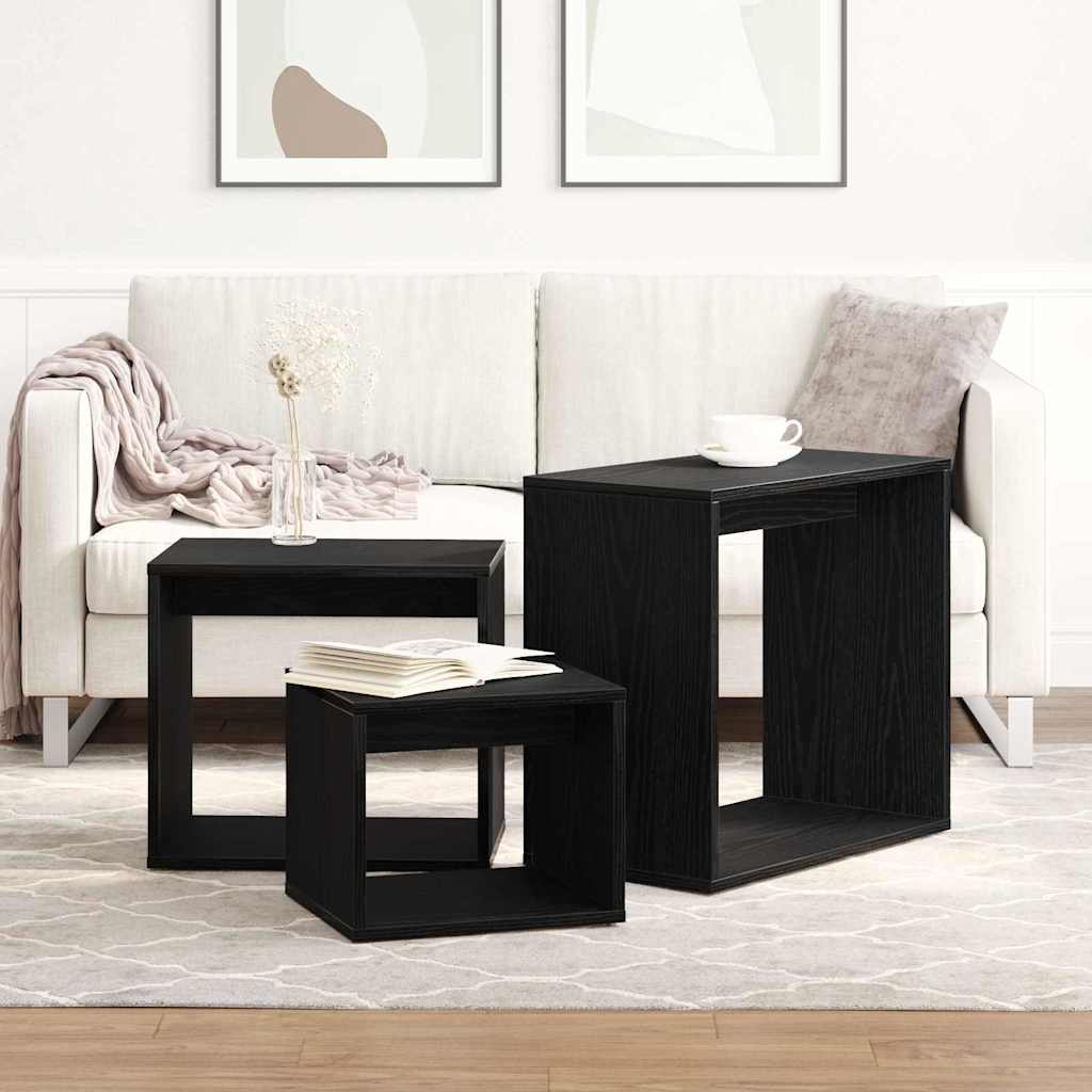 Stol za slaganje 3 pcs Crni hrast Konstruirano drvo