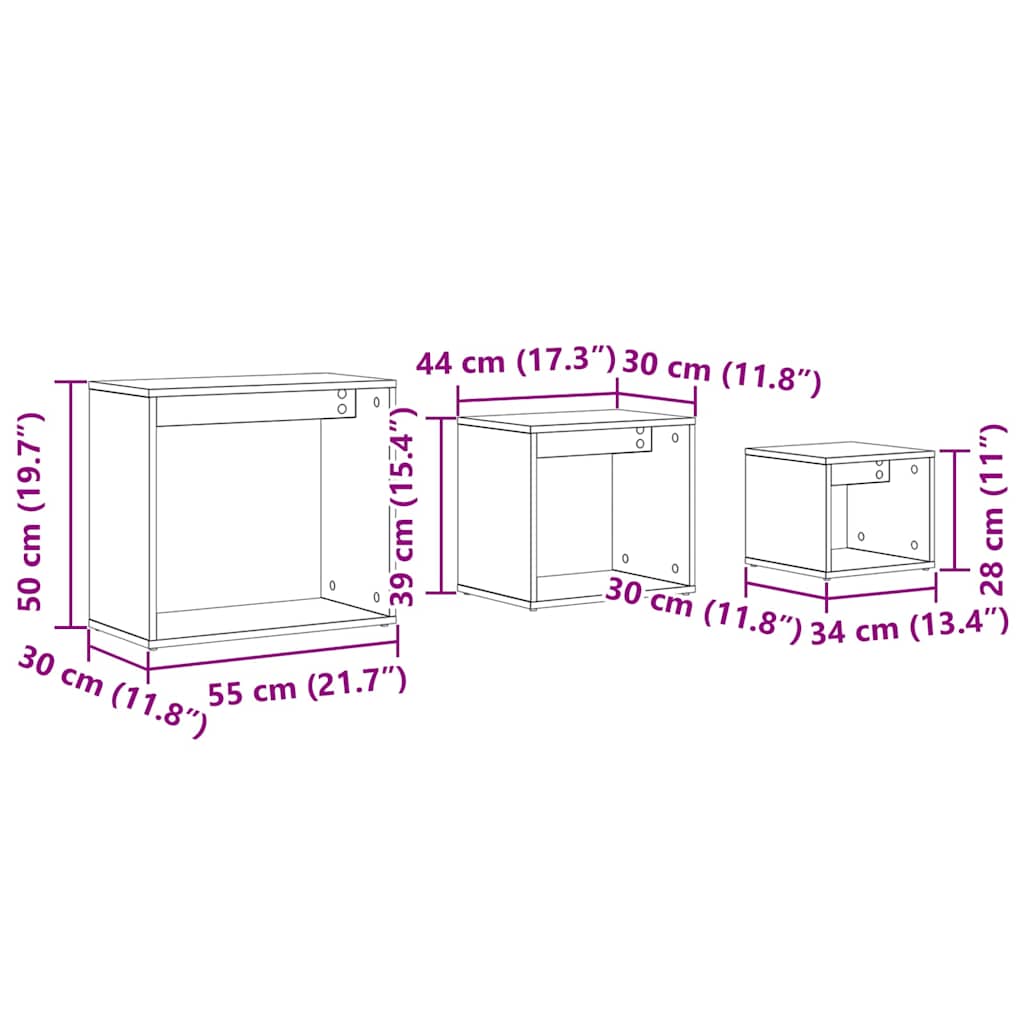 Stol za slaganje 3 pcs Crni hrast Konstruirano drvo