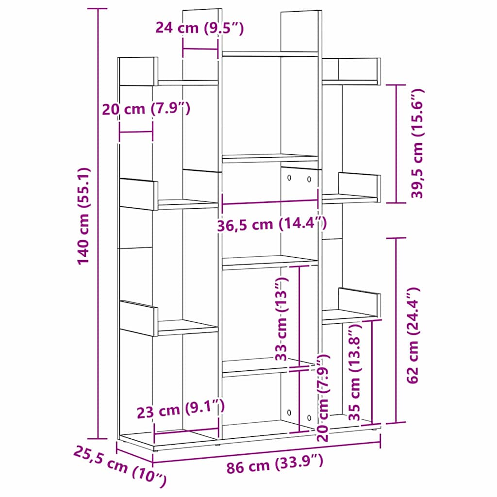 Police za knjige Crni hrast 86 x 25,5 x 140 cm