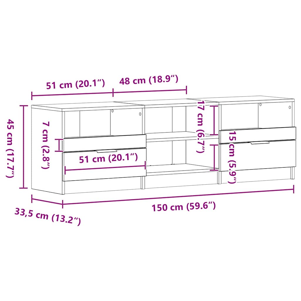 TV ormar Crni hrast 150 x 33,5 x 45 cm Konstruirano drvo